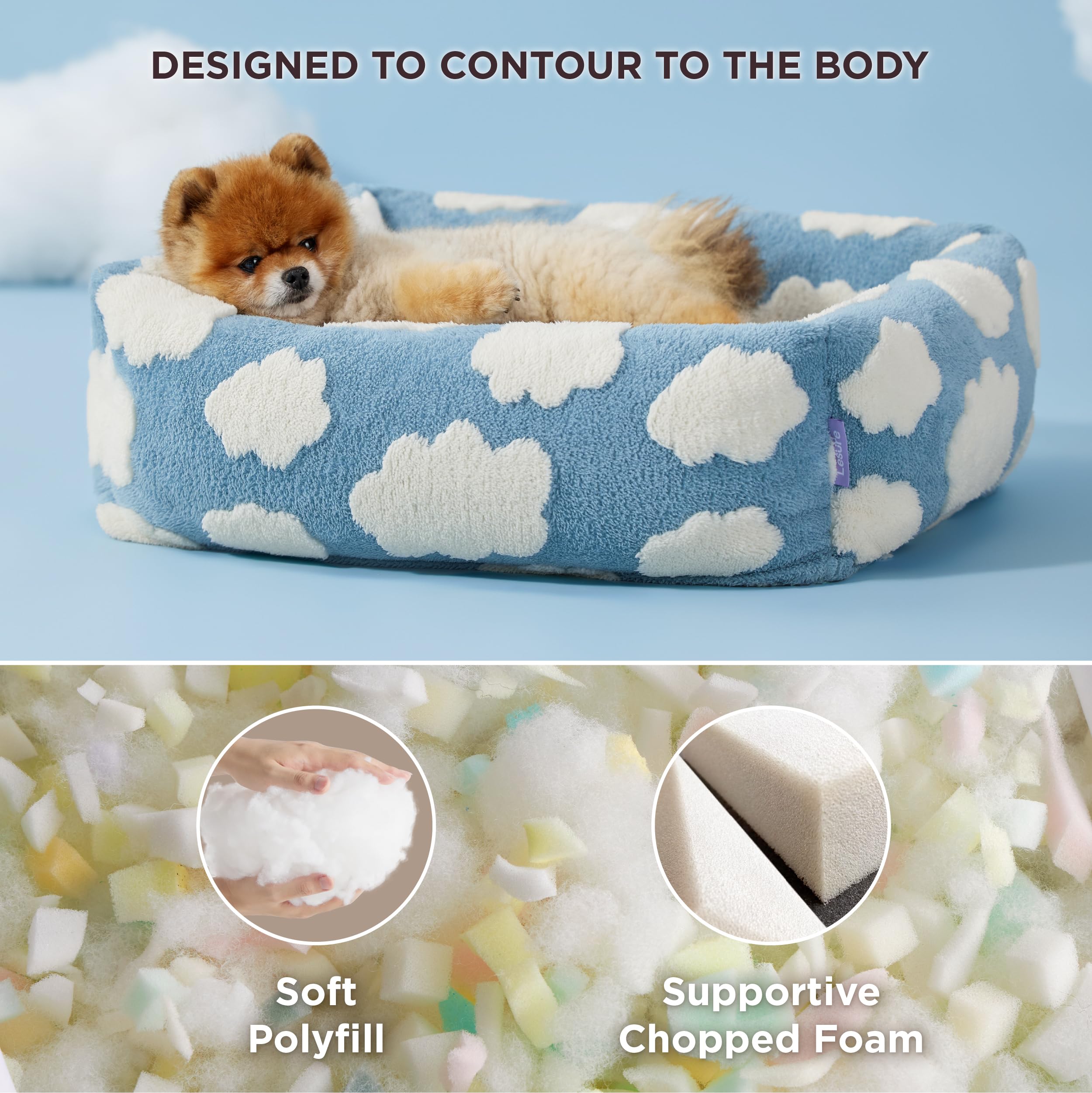 LE SURE Cute Dog Bed jacquard shaggy plush adds stylish comfort