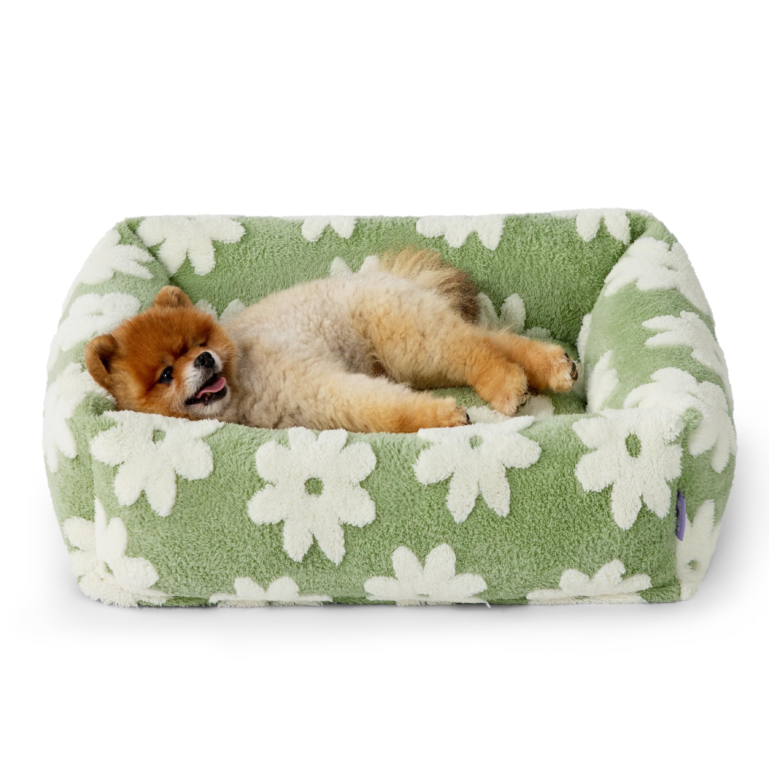 LE SURE cute dog bed rectangle - cozy comfort for small dogs in plush jacquard fabric