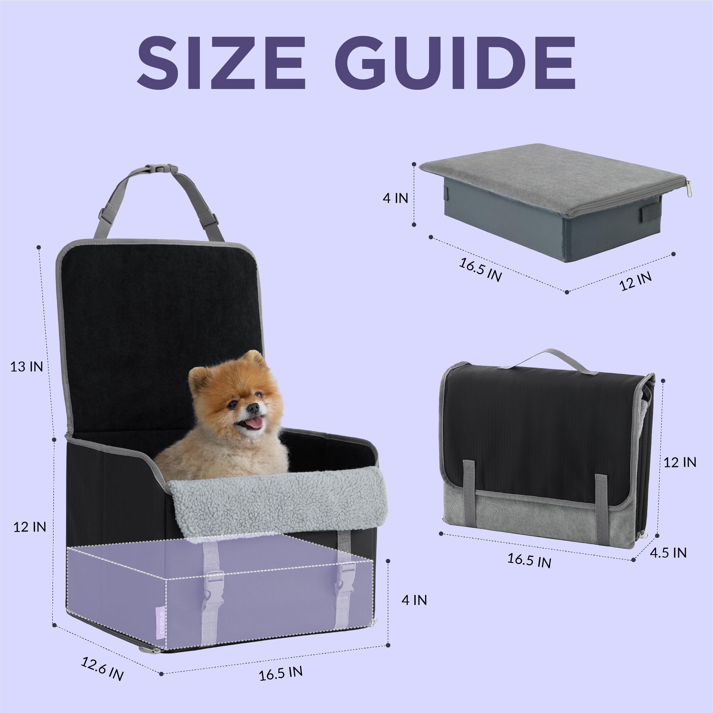 LE SURE Lesure dog car seat compact 16x12x12 fits small pets under 25 lbs.