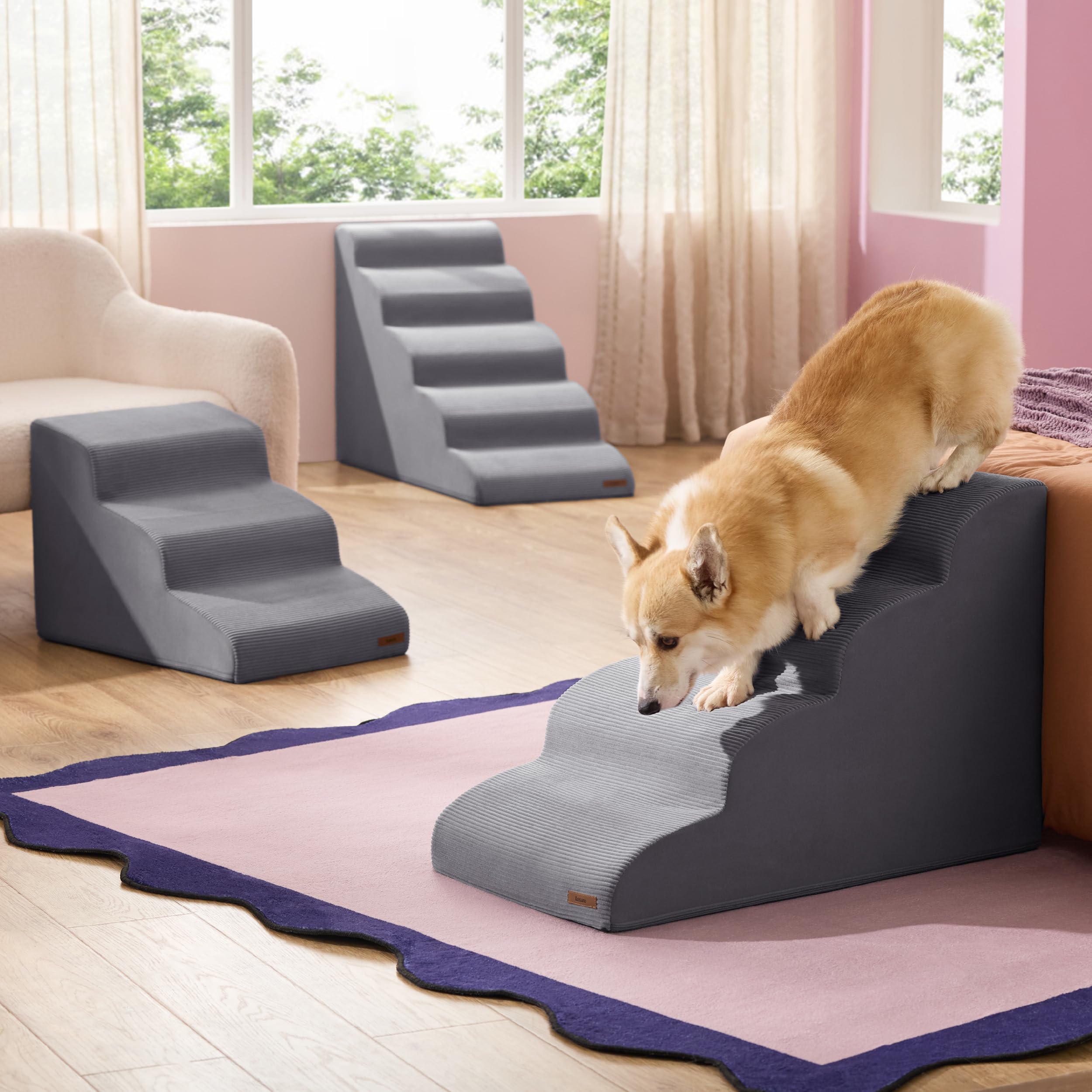 LE SURE Lesure dog stairs dog climbs onto high couch with stable grip.