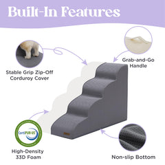 LE SURE Lesure dog stairs grey corduroy cover highlighting non-slip stability.