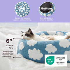 LE SURE donut bed blue edges and shape highlighting plush cushioning that maintains form