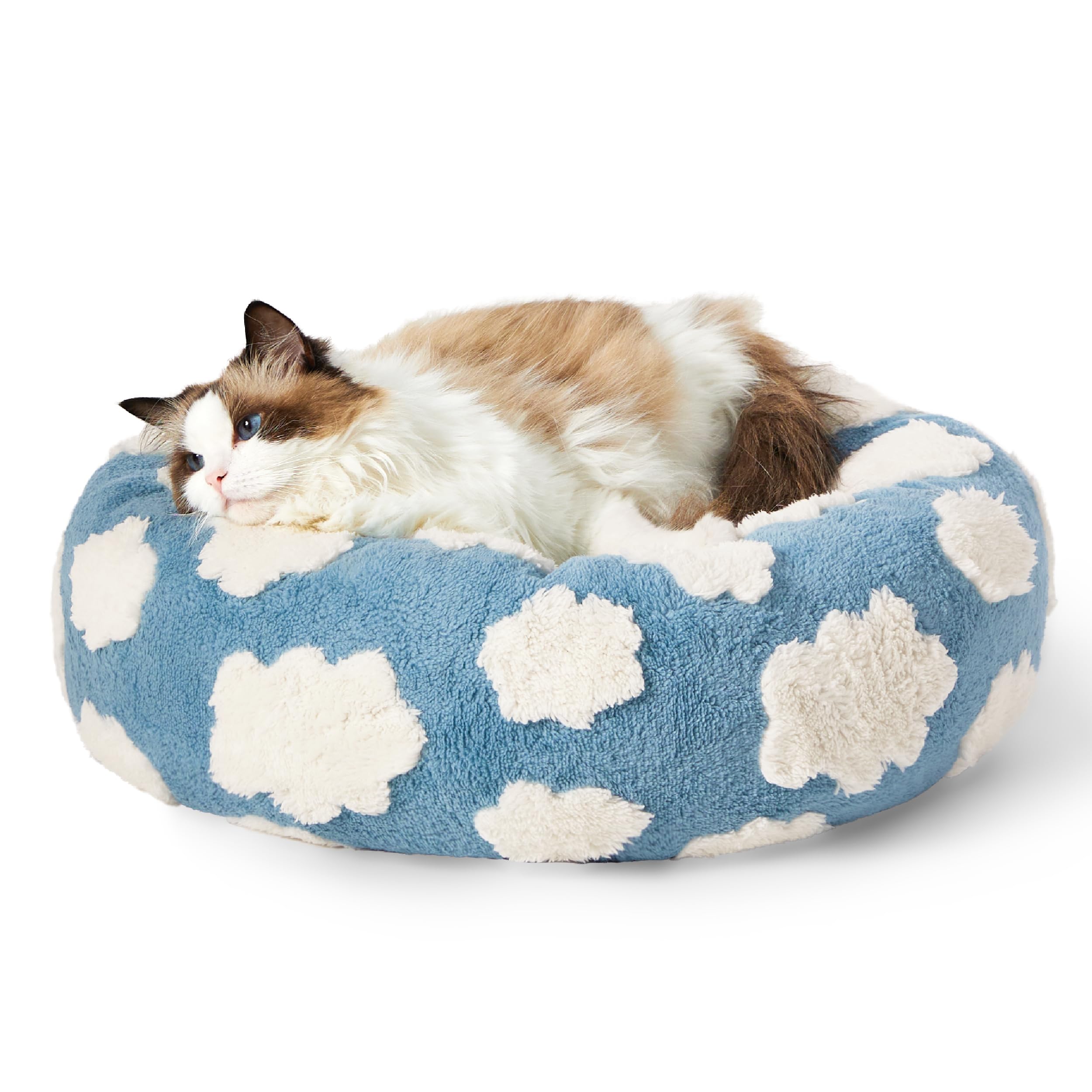 LE SURE donut bed blue front view for cozy naps and snuggles