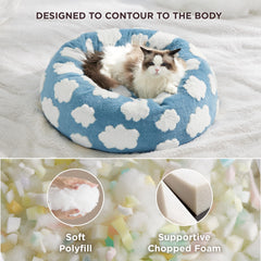 LE SURE donut bed blue removable cover shows easy machine washing