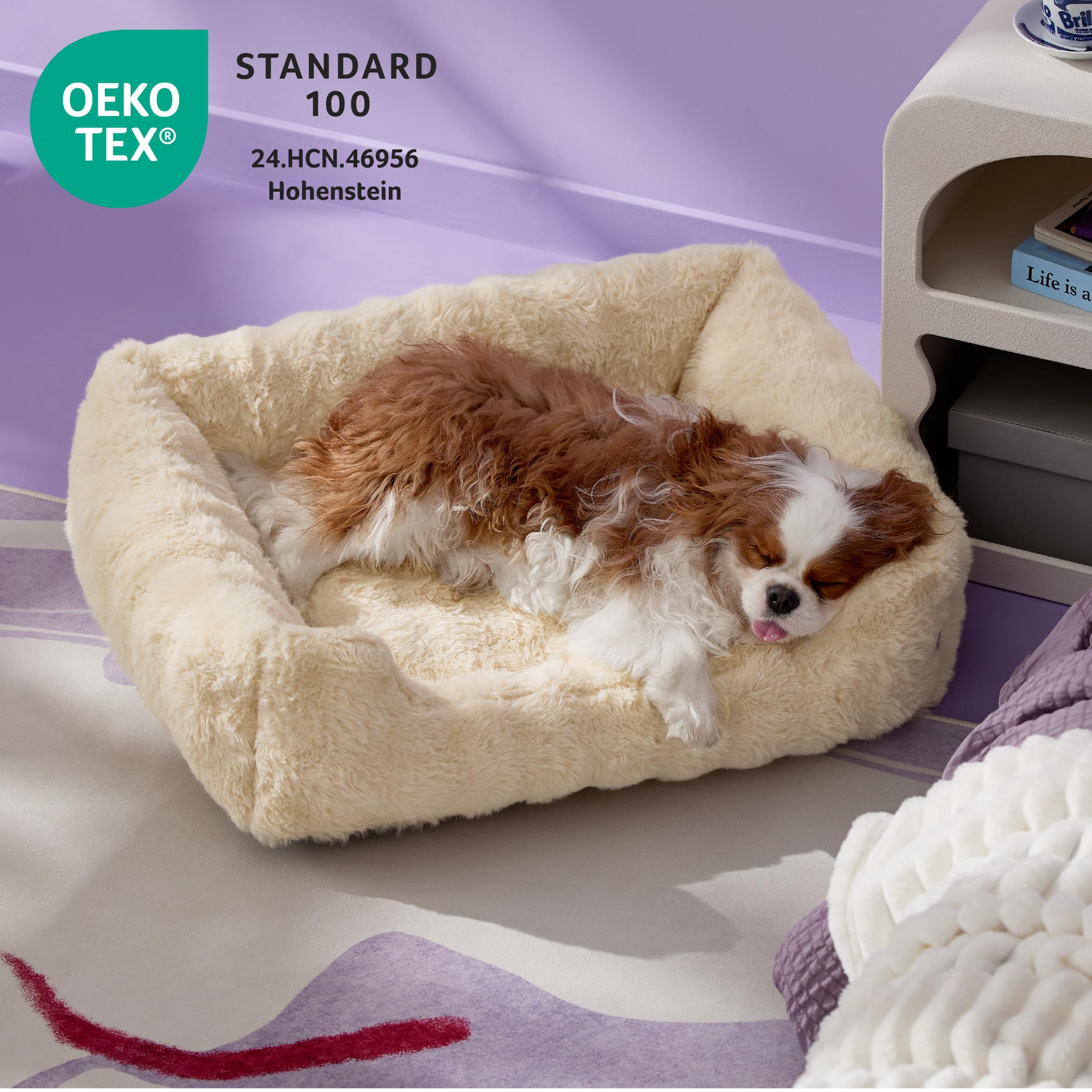 LE SURE fluffy dog bed detail with plush bubble bolster for head-to-tail support