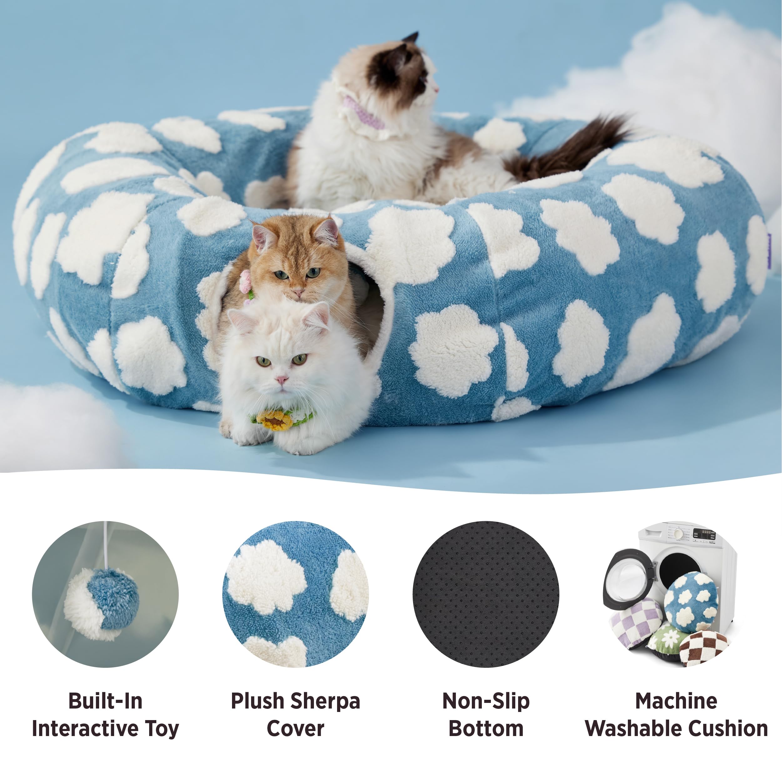 LE SURE Lesure large cat tunnel bed interior-cushion emphasizes plush comfort and secure retreat.