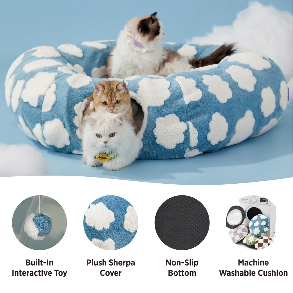 LE SURE Lesure large cat tunnel bed interior-cushion emphasizes plush comfort and secure retreat.
