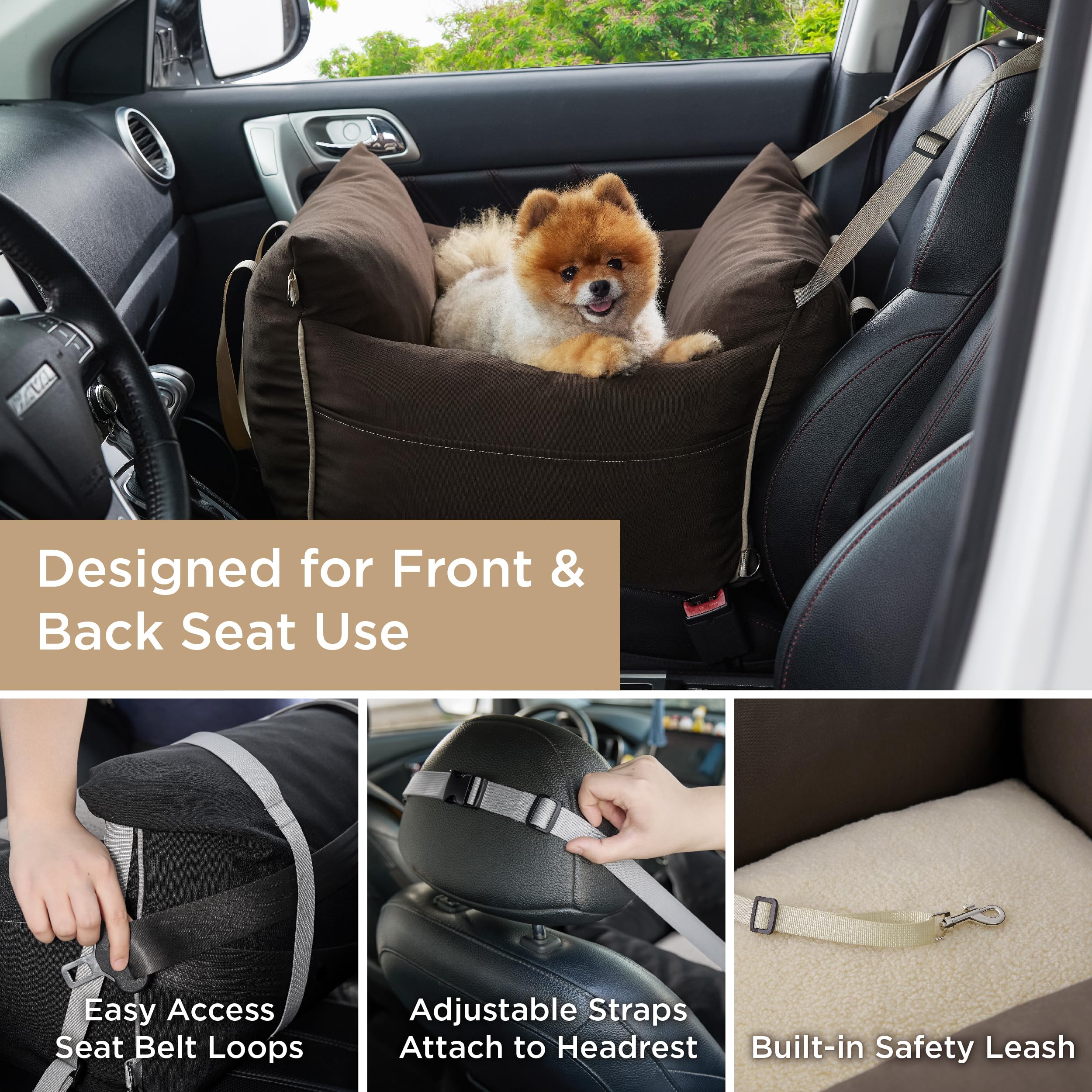 LE SURE Lesure car seat back view demonstrates stable setup for pets