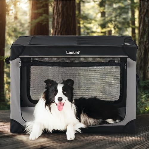 LE SURE Lesure 36in front view shows portable travel-ready crate for large dogs