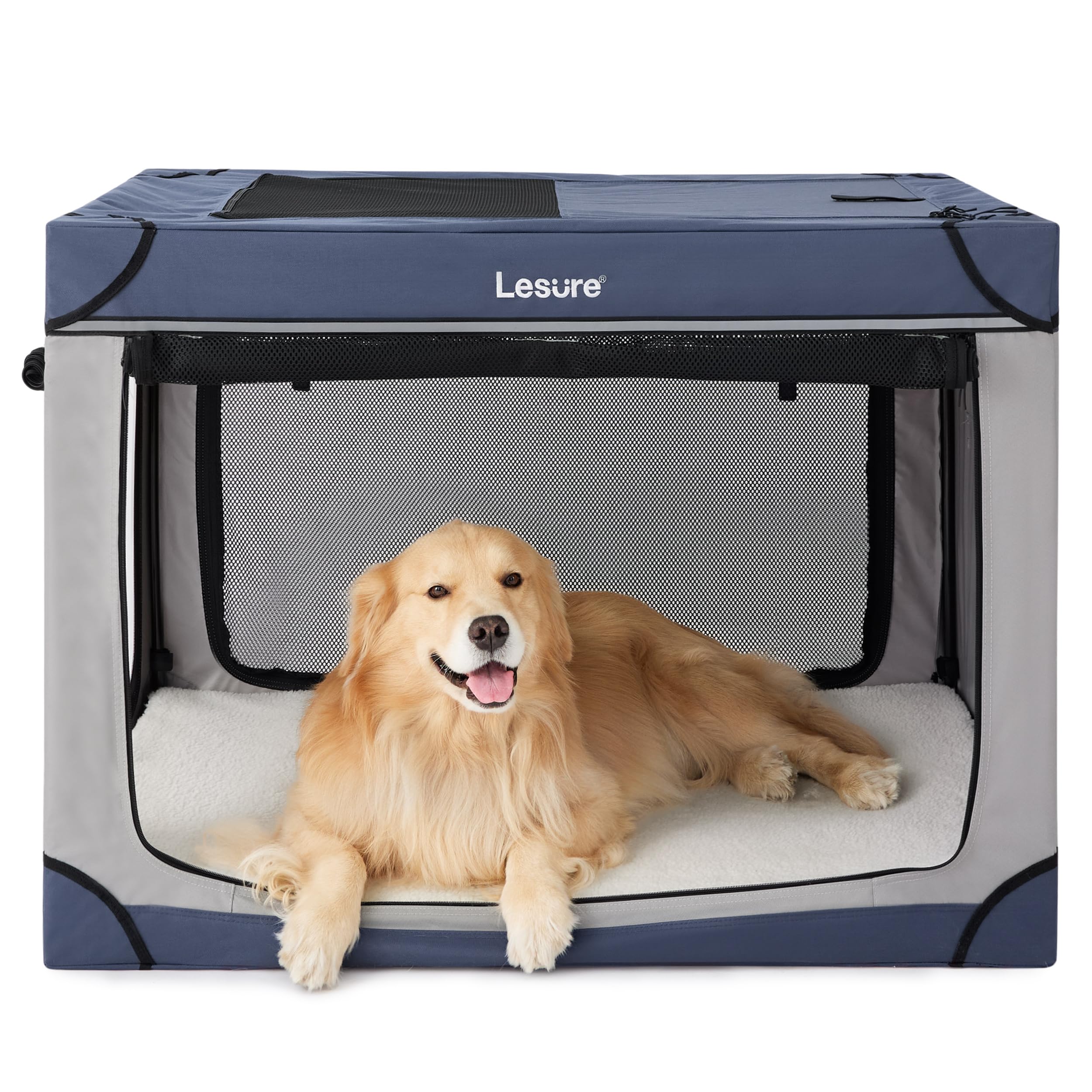 LE SURE Lesure soft collapsible crate 42inch blue, assembled for travel and easy containment.