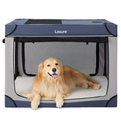 LE SURE Lesure soft collapsible crate 42inch blue, assembled for travel and easy containment.