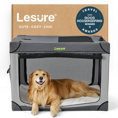 LE SURE Lesure soft collapsible dog crate folded compact for travel and storage.