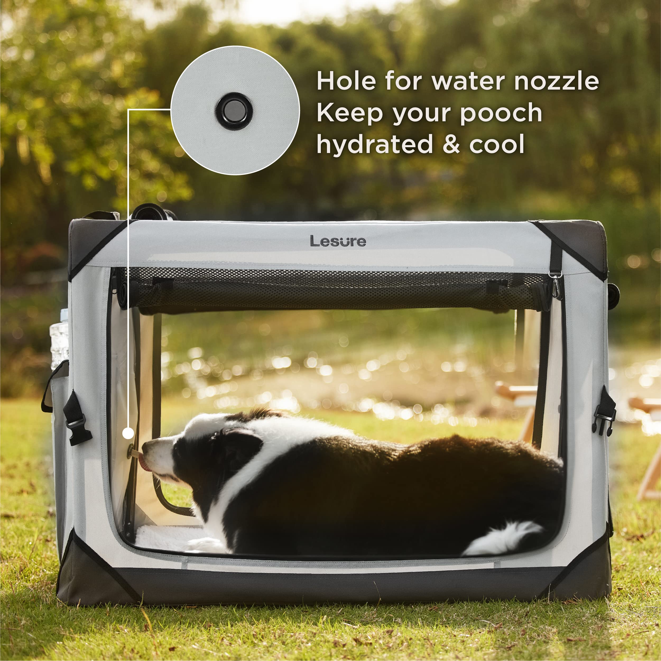 LE SURE Lesure portable crate features waterproof PVC and removable washable mattress.
