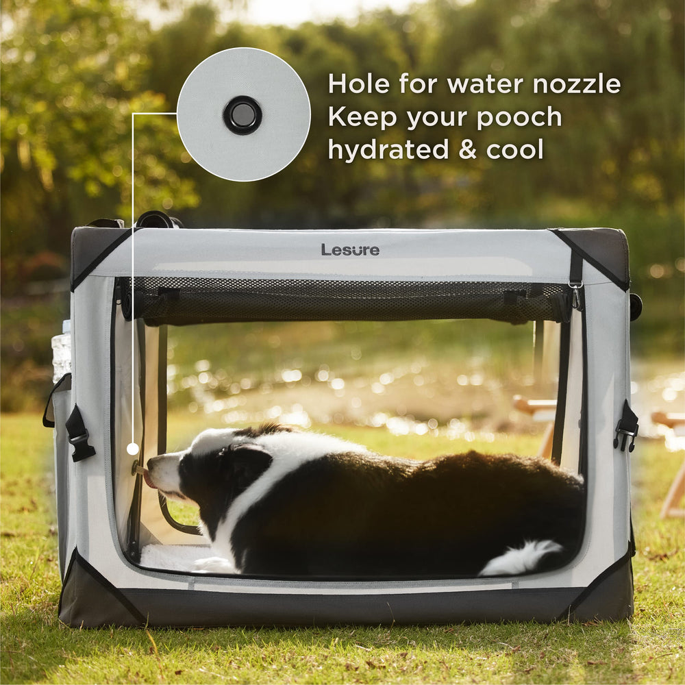 LE SURE Lesure portable crate features waterproof PVC and removable washable mattress.