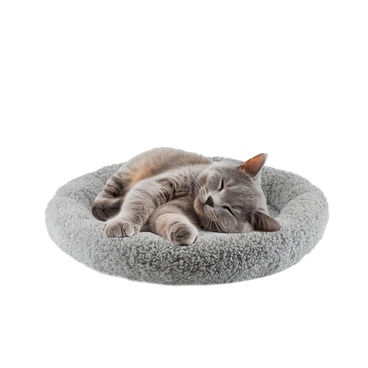 Cama LESYPET para gatos de interior, forma redonda con borde elevado para mayor confort.