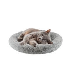 Cama LESYPET para gatos de interior, forma redonda con borde elevado para mayor confort.