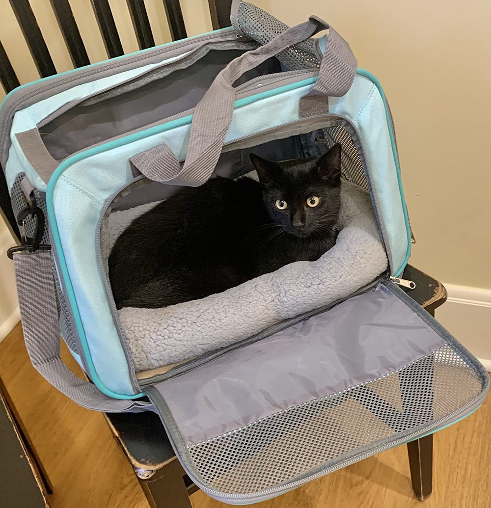 Lesypet cat bed placed in a crate demonstrates portable comfort during travel.
