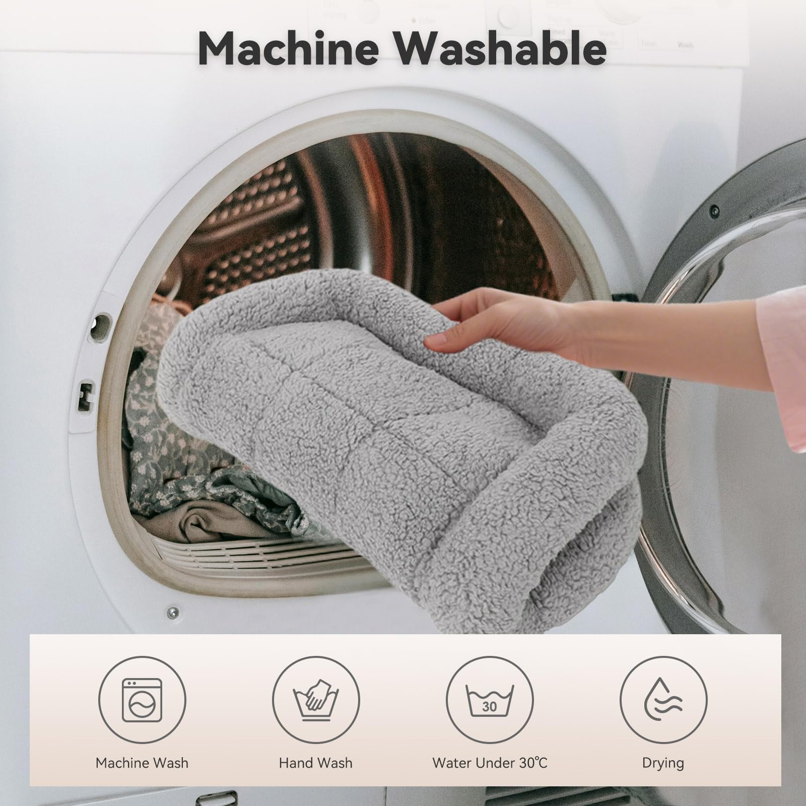 Lesypet cat bed being machine-washed shows easy cleaning and care.