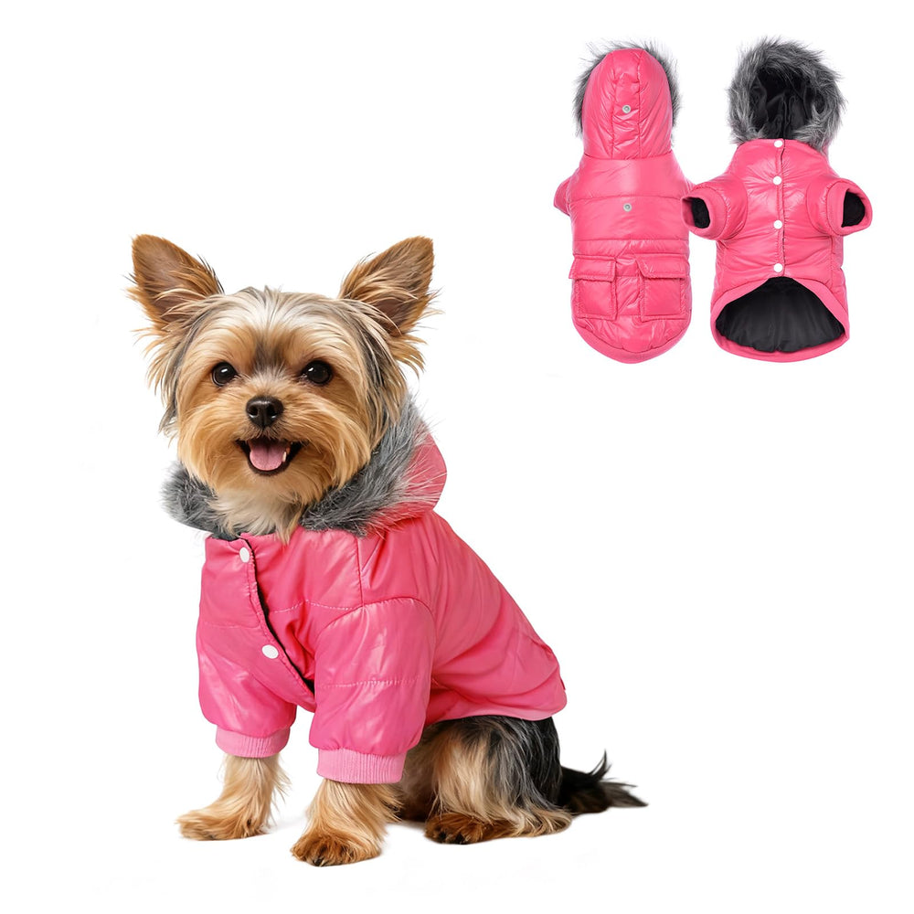 LESYPET dog coat pink front view keeps small dogs warm during winter walks.