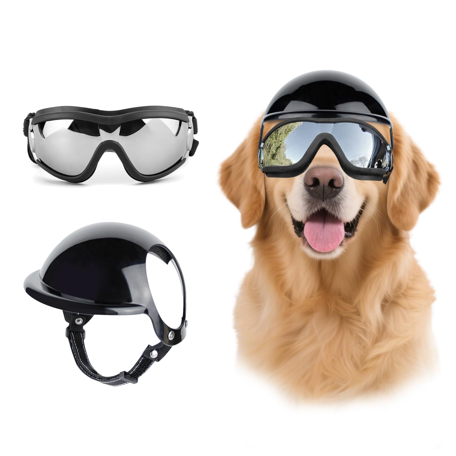 LESYPET dog helmet side view for secure outdoor riding.