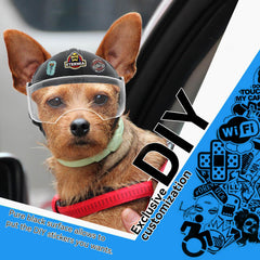 LESYPET dog helmet visor-down view emphasizing wind protection and debris shield