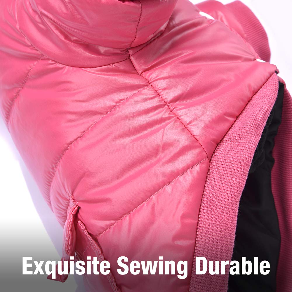 LESYPET pink dog coat back with leash hole enables easy walking.