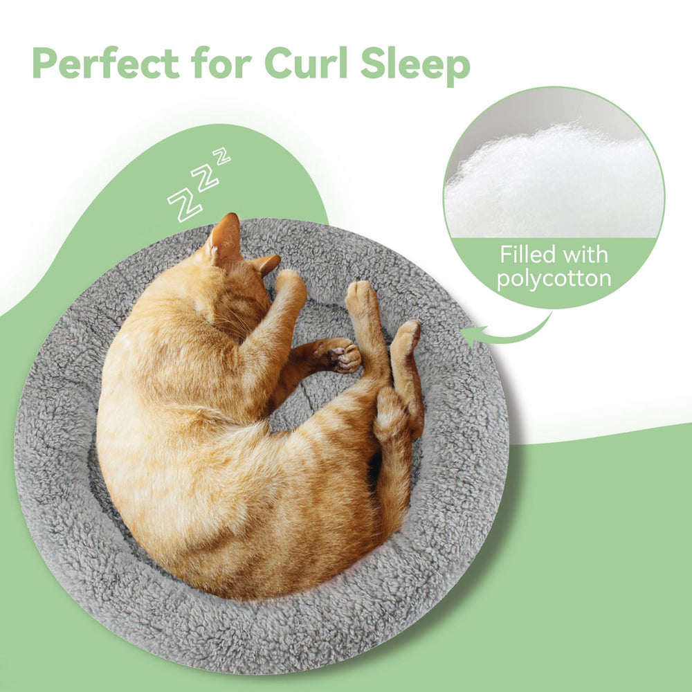 LESYPET round cat bed with non-slip bottom stays in place on floors.