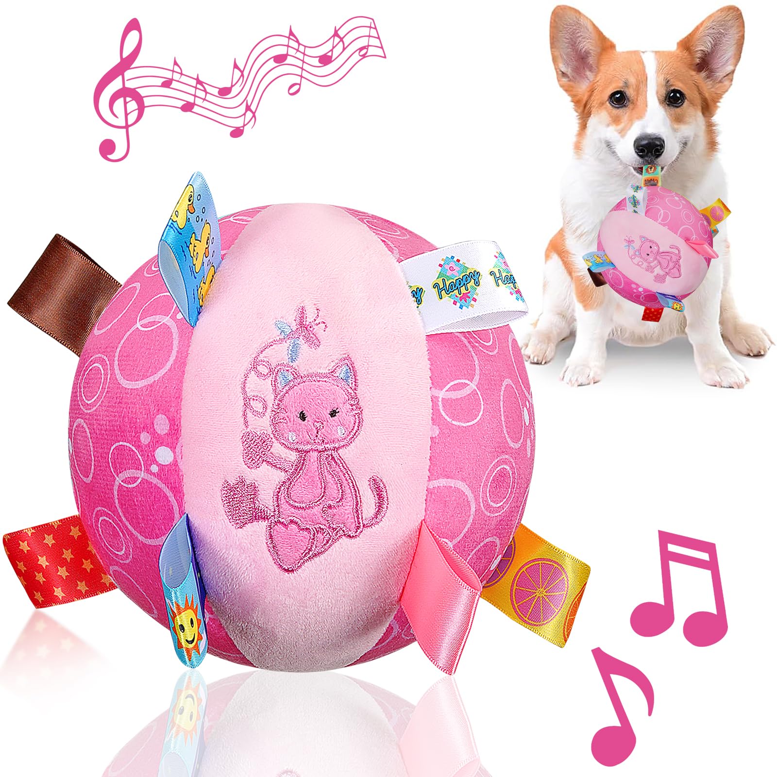 Letalong dog squeaky plush toy front view — 6-inch fetch-ready ball.