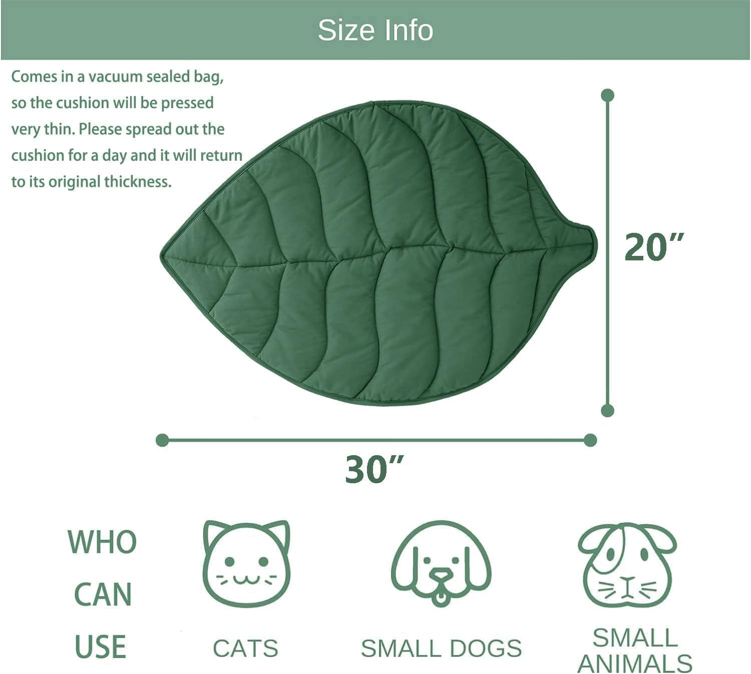 Letalong leaf bed pad side view highlighting thick padding for warmth.
