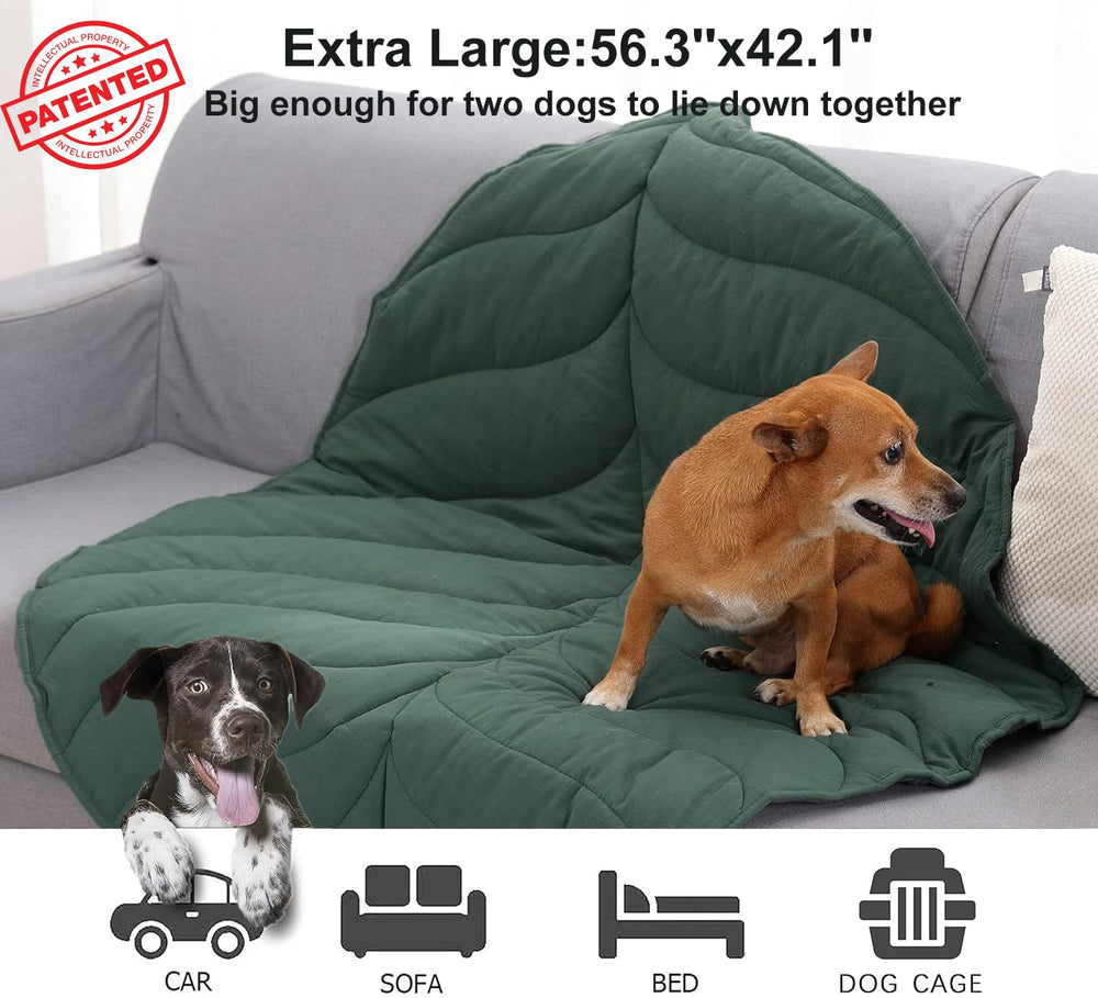 Letalong leaf-shaped dog blanket folded compactly for easy storage.