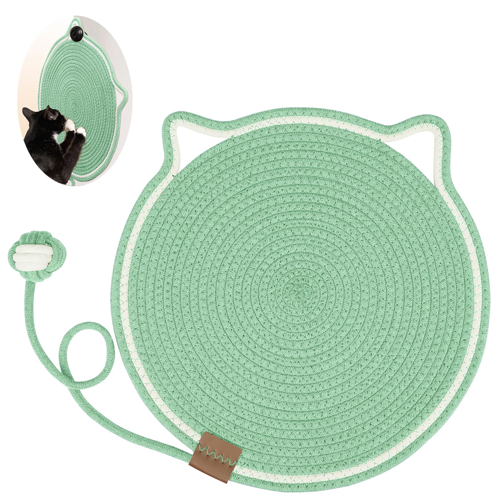Letalong natural cotton rope cat scratch pad front view highlighting durable round design