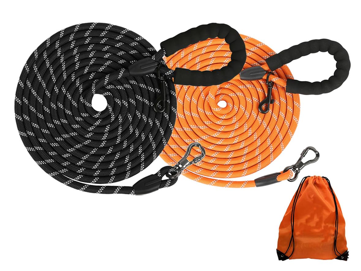 Leterno long dog leash 30ft lockable hook enables secure training and hands-free setup.