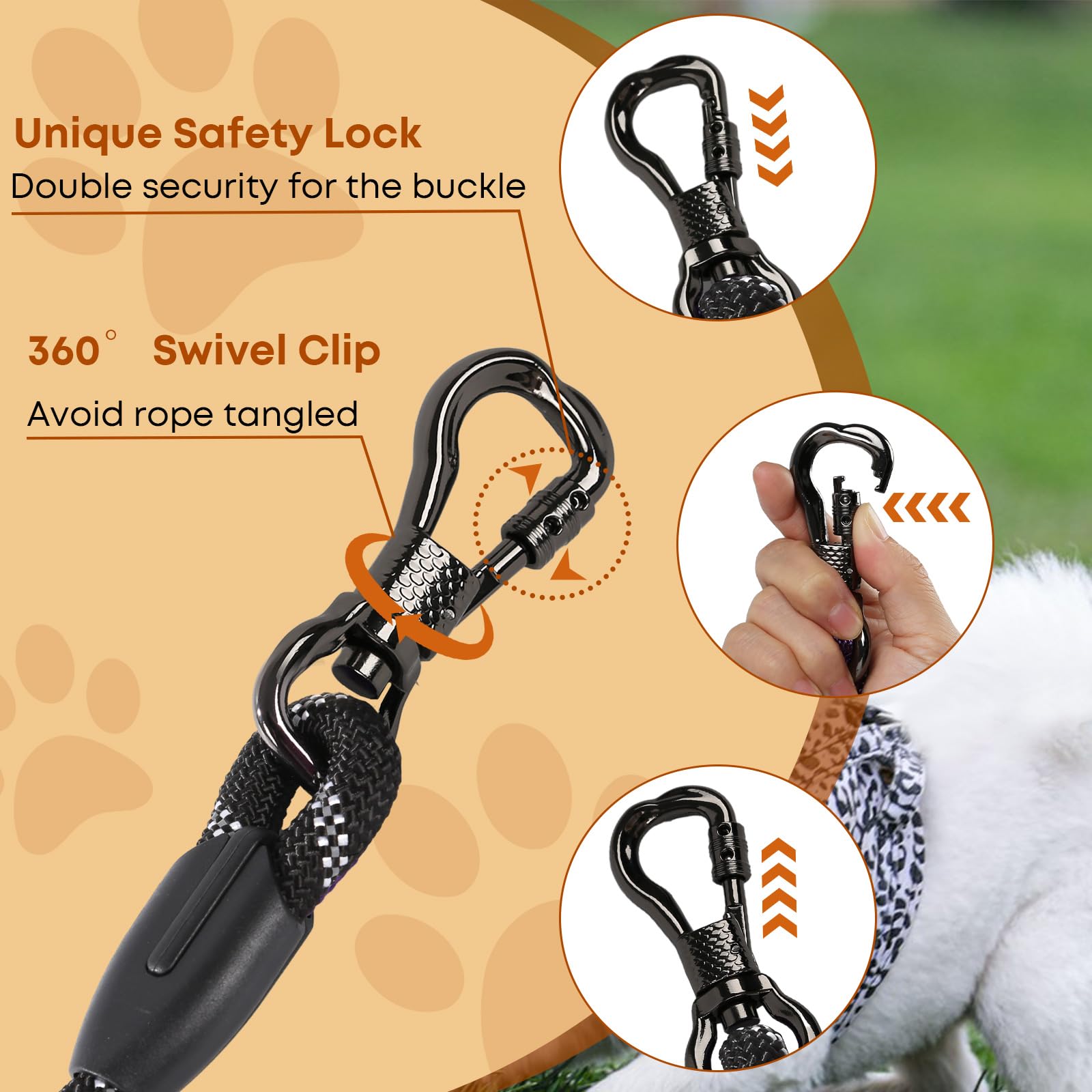 Leterno long dog leash reflective-stitching boosts visibility in low light.