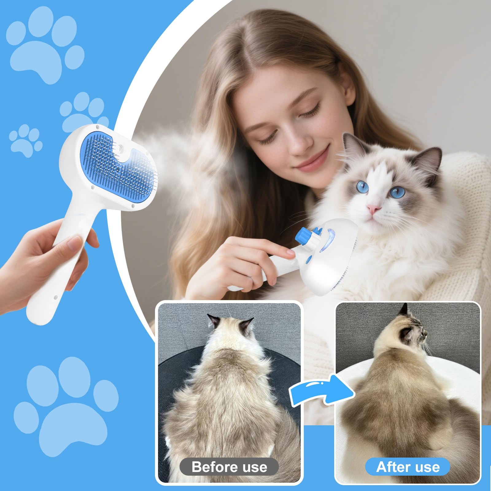 LetsFeed Pet Steam Brush includes waterless shampoo for quick refreshes.
