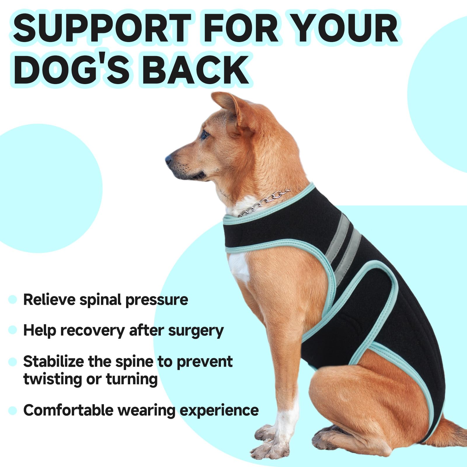 LETSQK dog back brace features leash hole for walking without removal.