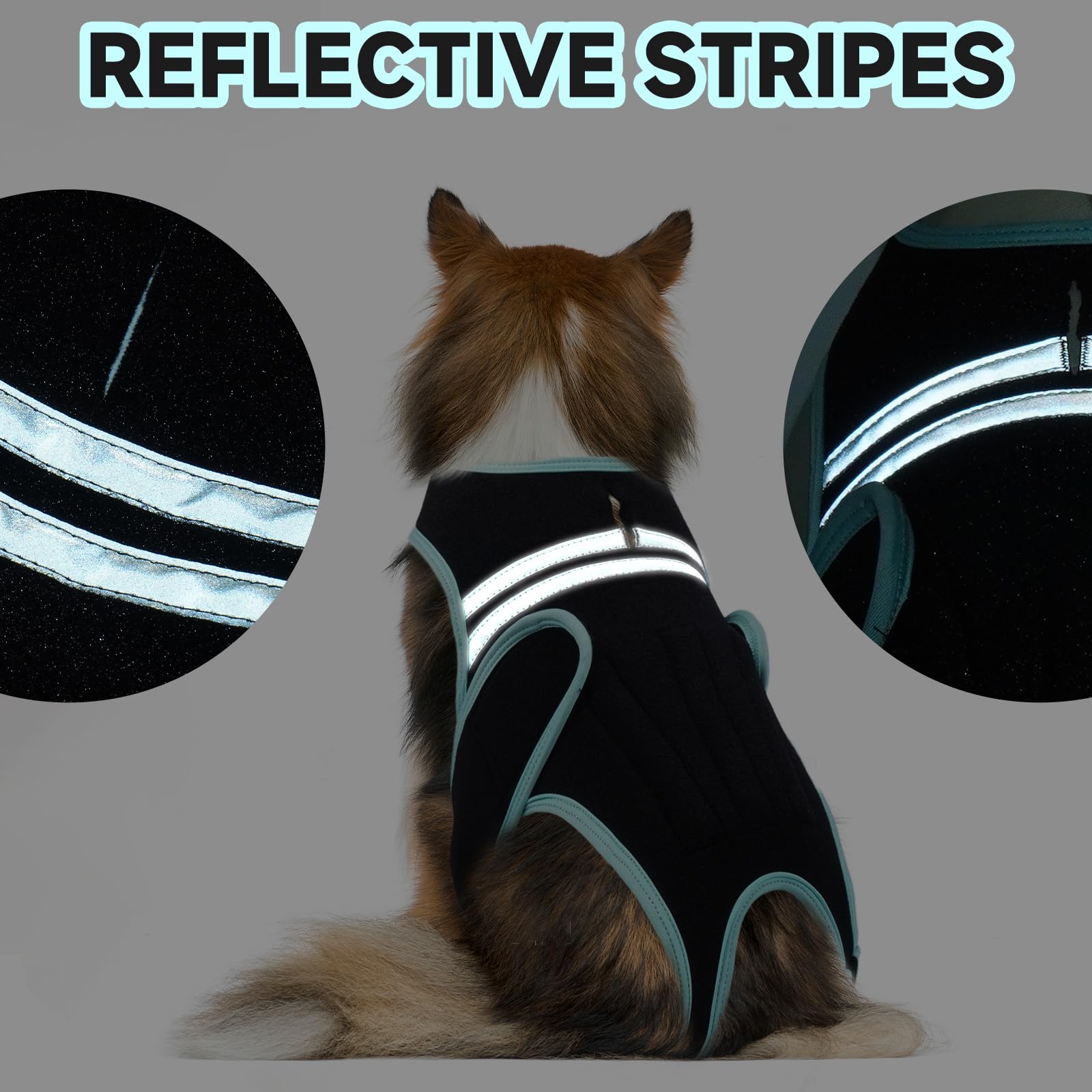 LETSQK dog back brace has reflective strips for nighttime visibility and safety.