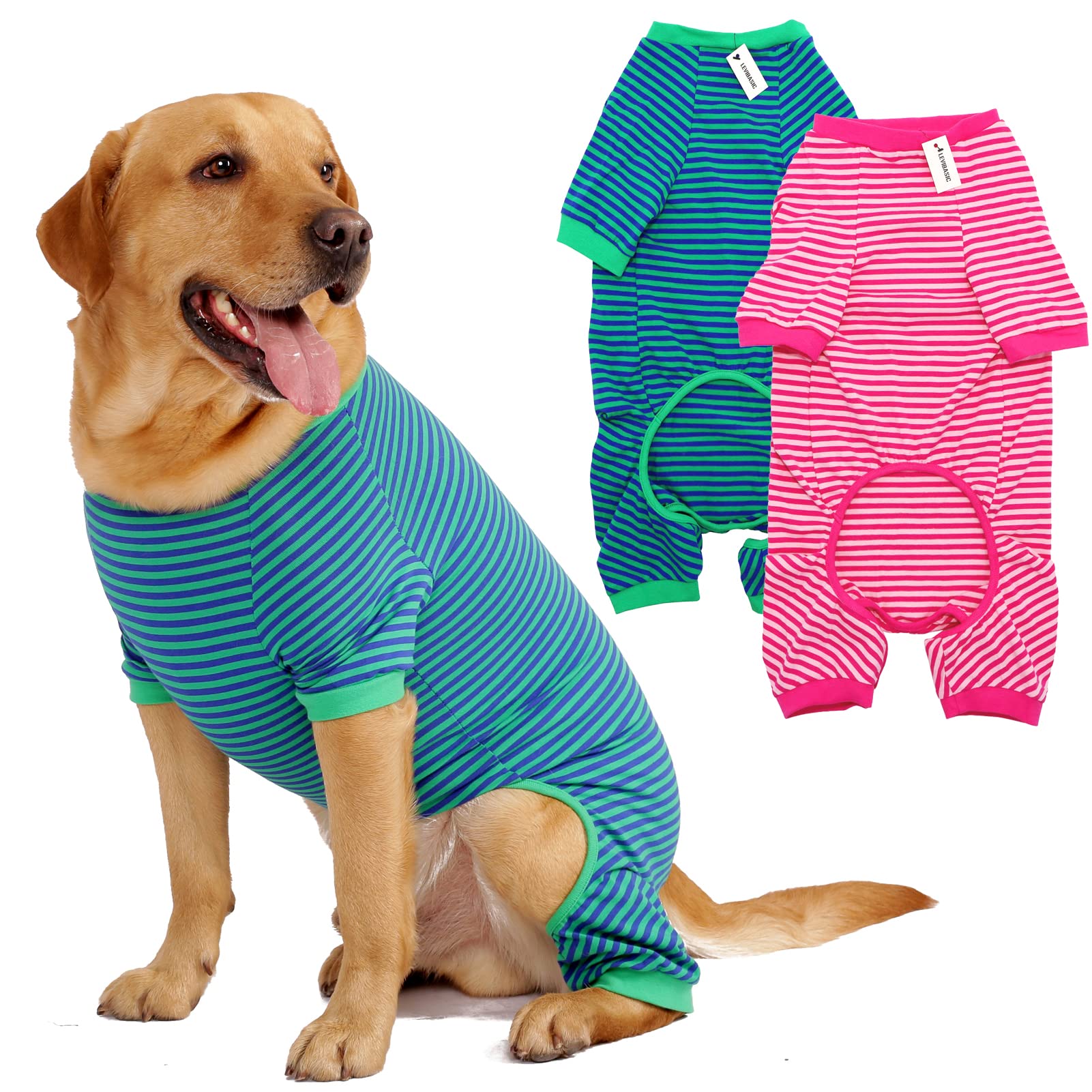 Levibasic dog pajamas pink-green striped for daily comfort and style