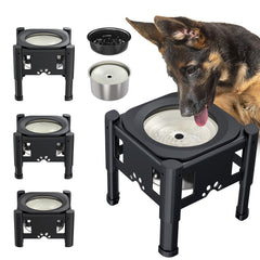 Lewondr elevated dog water bowl with no-spill disk showing controlled drinking