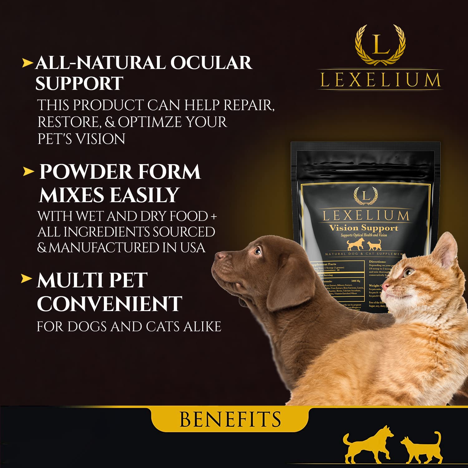 Lexelium eye health for dogs and cats served with meals illustration