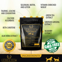 Lexelium zeaxanthin bilberry lutein ingredients graphic highlighting antioxidant eye support
