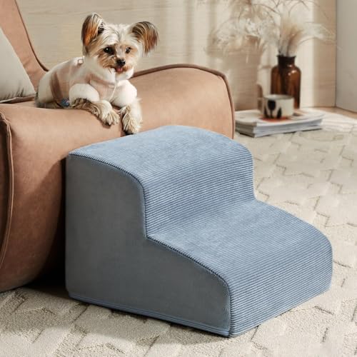 LEXRO dog stairs 2-steps front view illustrating compact rise for small dogs' joints.