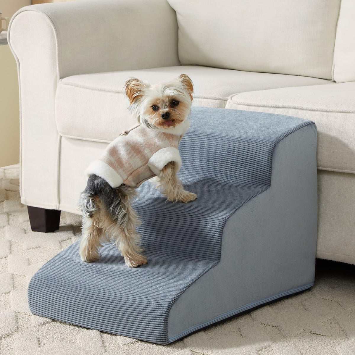 LEXTRO dog stairs 3-steps ramp aids small dogs reaching beds safely.