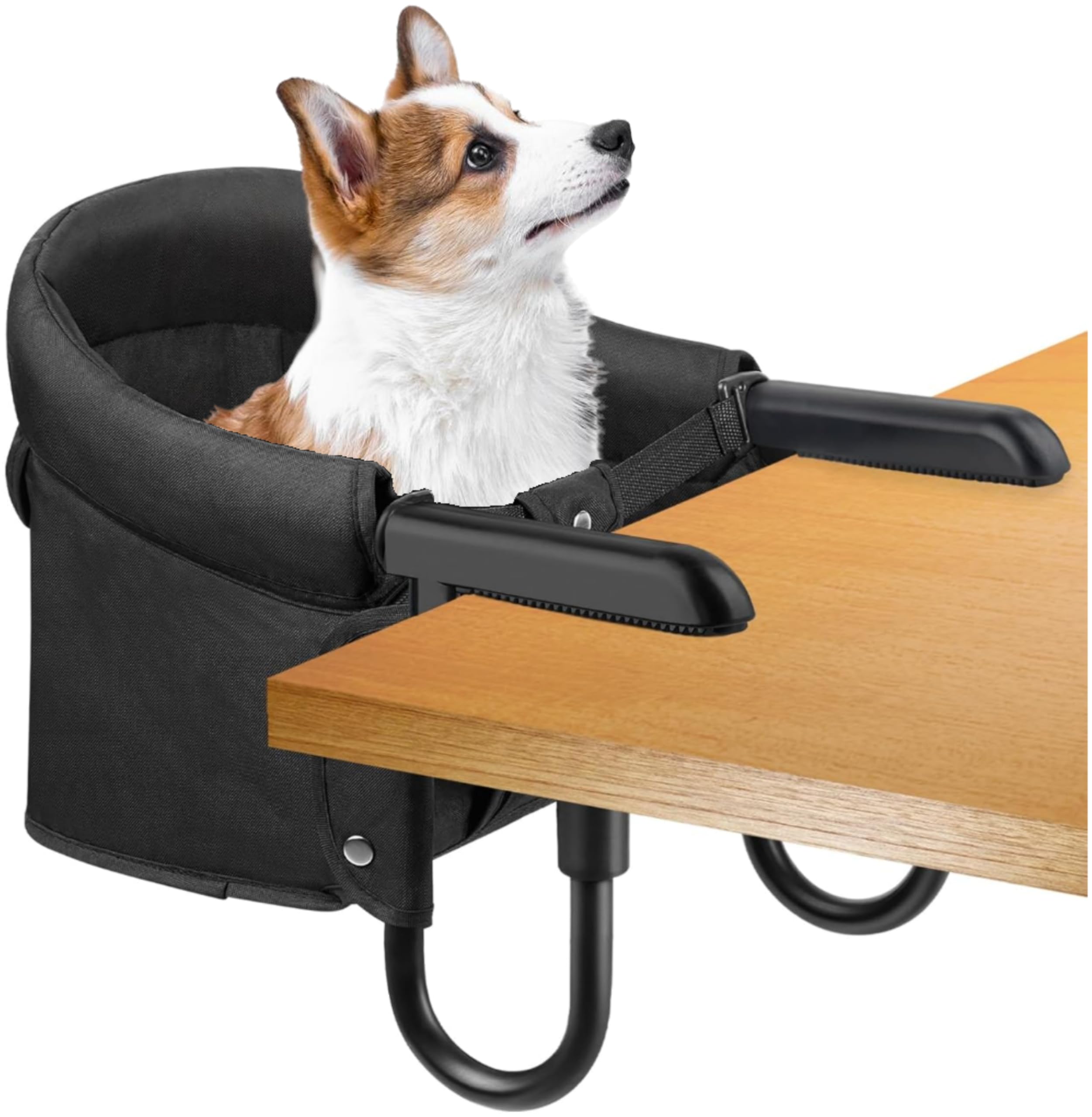 Lfory dog high chair table side view: compact booster at table level
