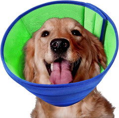 LH NTGR soft dog cone blue front view protects wounds gently.