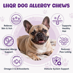 LHQR dog allergy chews close-up shows delicious chicken flavor and chewy texture.