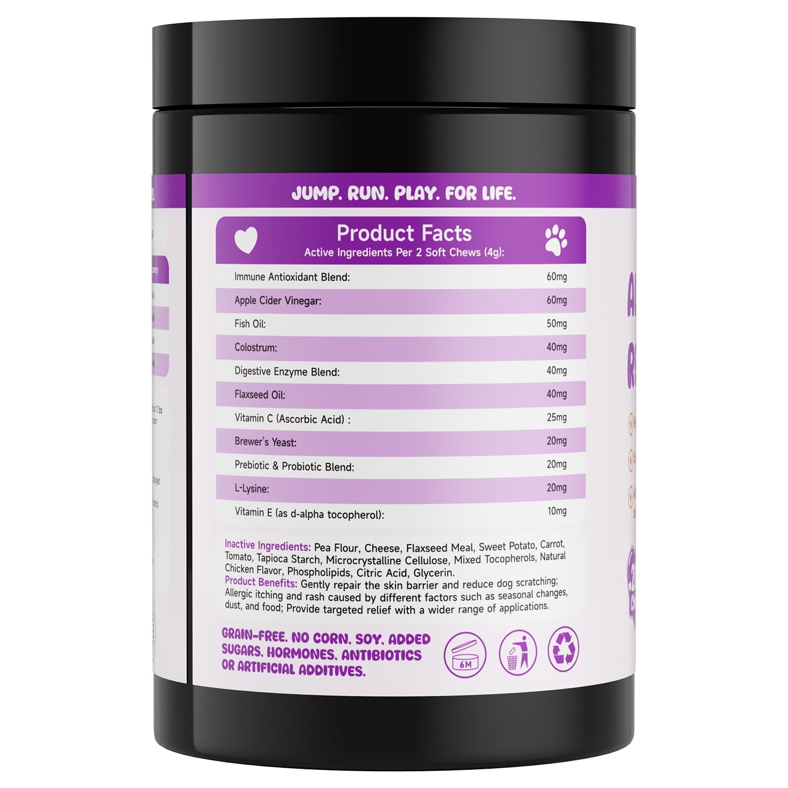LHQR label confirms grain-free and soy-free formula.