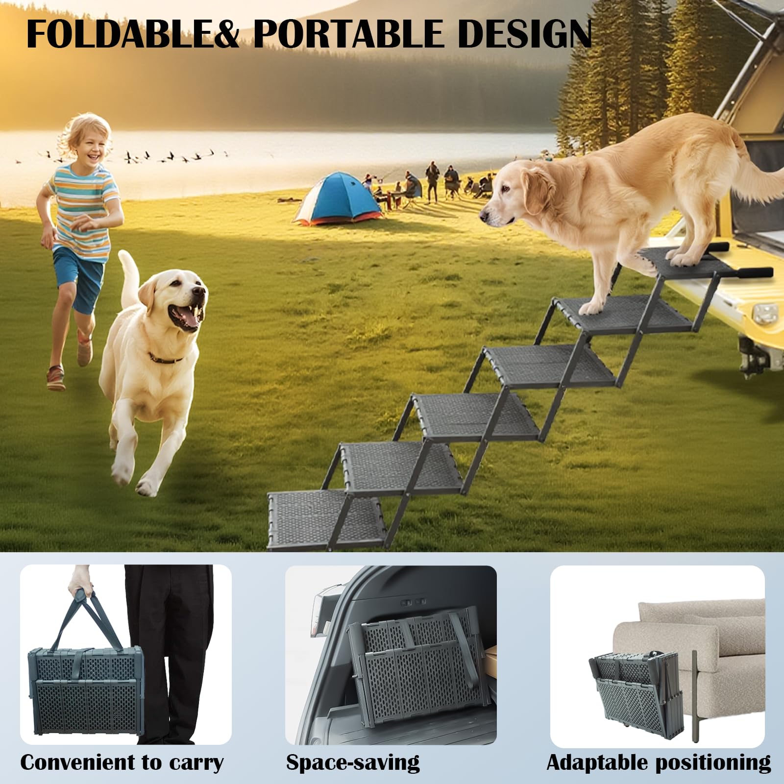 LIALEX Wide Dog Ramp 250lbs-capacity supports larger dogs safely.