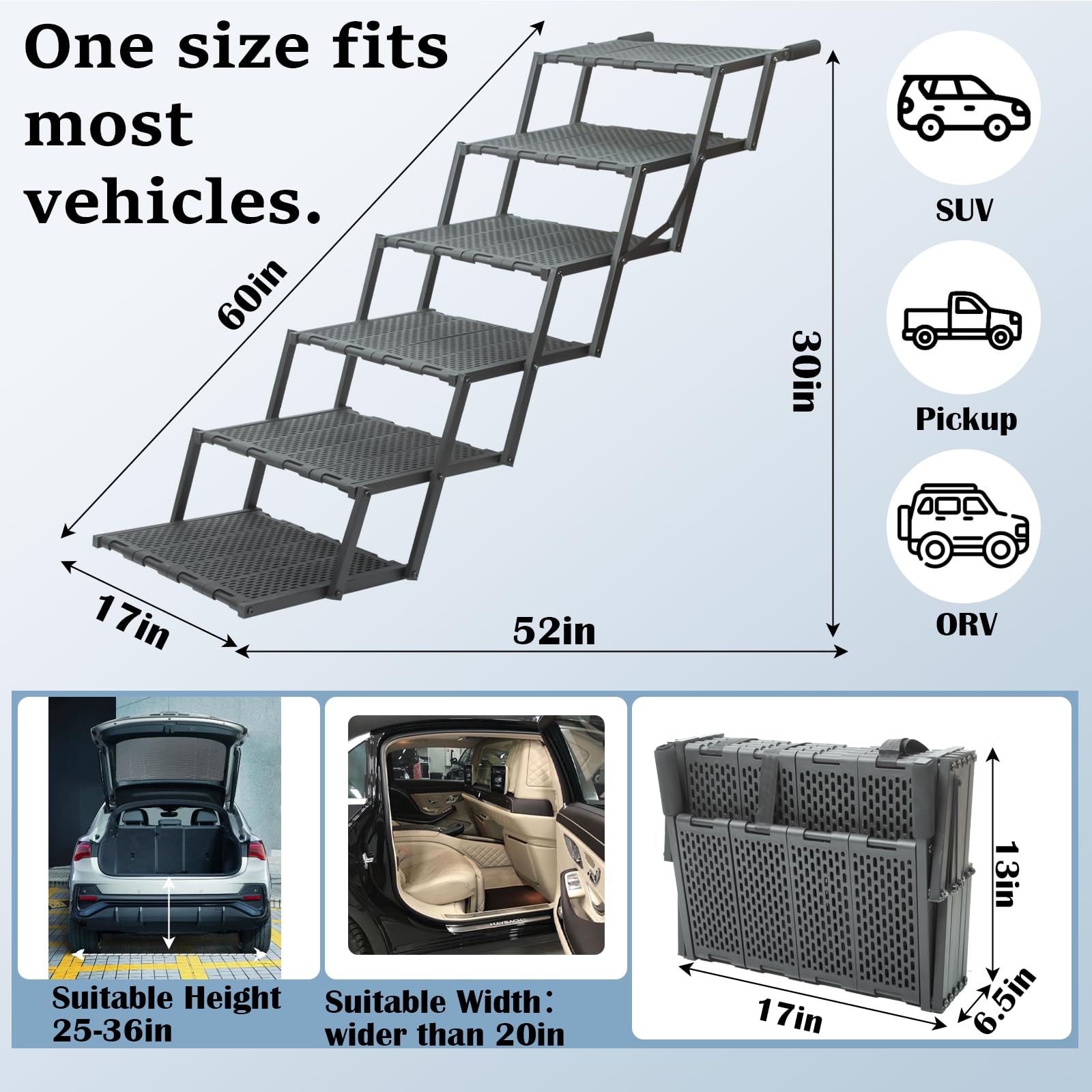 LIALEX Wide Dog Ramp adjustable-height enables a custom fit across cars and SUVs.