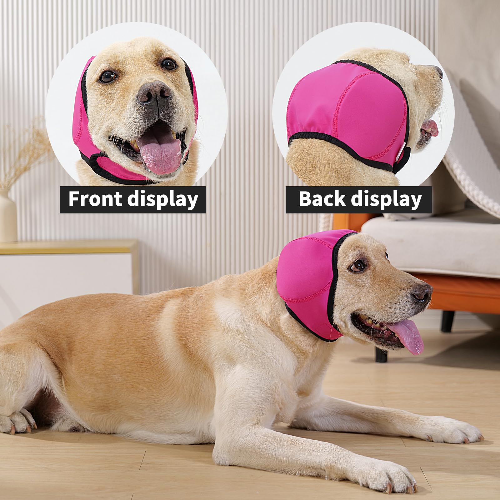 LIANZIMAU dog ear covers close-up shows adjustable strap for secure fit.