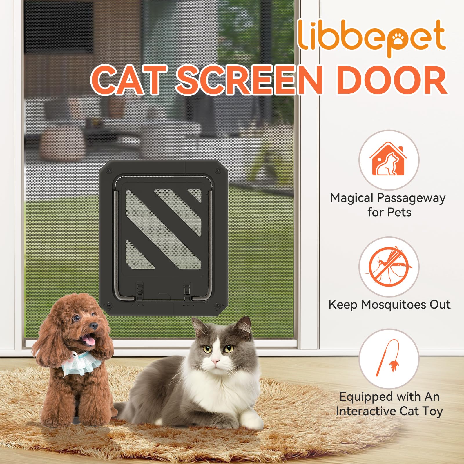 LIBBEPET cat door opening 7x9 inches enabling comfortable passage for small pets
